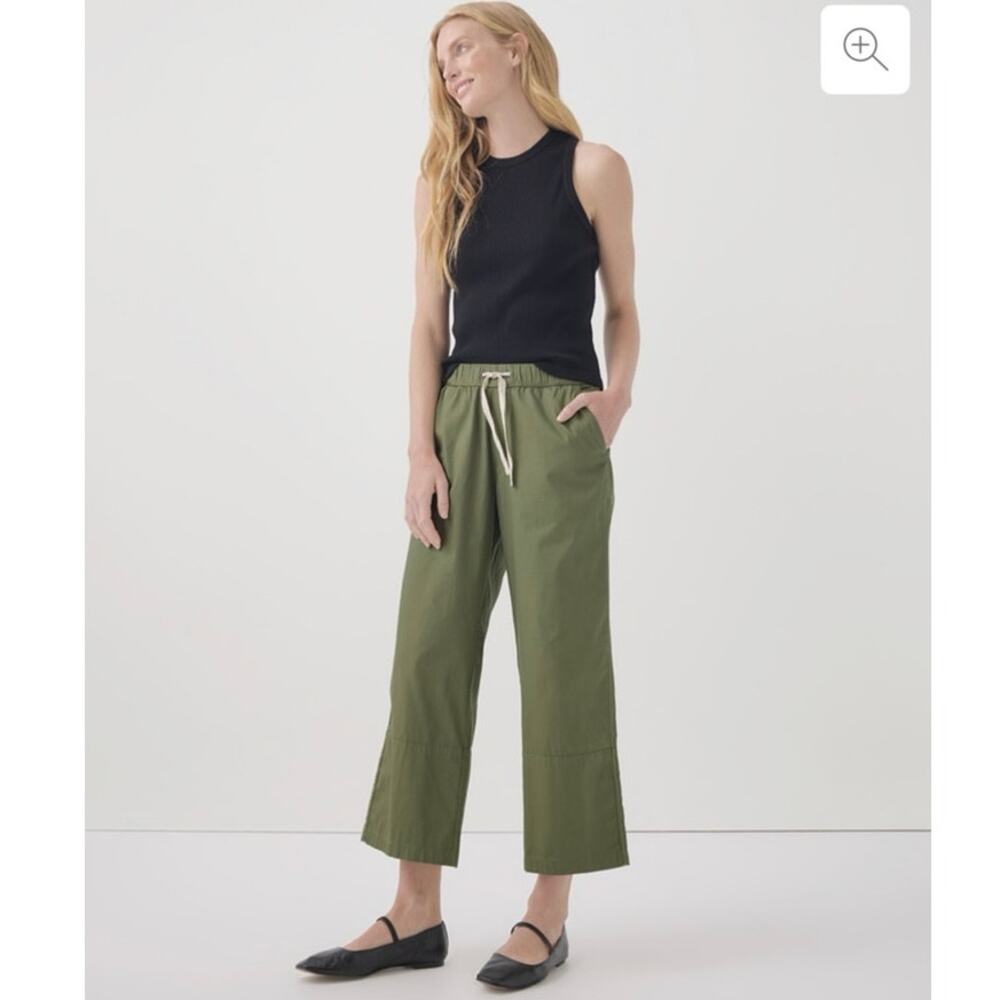 Pact Daily Twill Crop Pants Organic Cotton Olive Green Boho Hippie Casual Sz L
